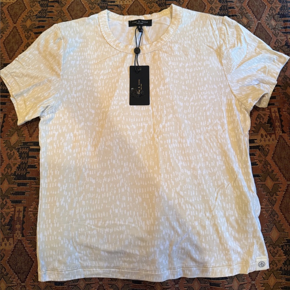 rag & bone Cream Short Sleeve Crewneck Tee with Subtle Dot Texture